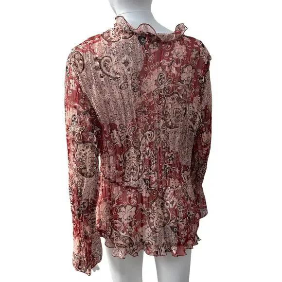 Vtg Notations Womens Sz XL Y2K Scarf Print Babydoll Fairy Top Sheer Layering Tie - Picture 2 of 15